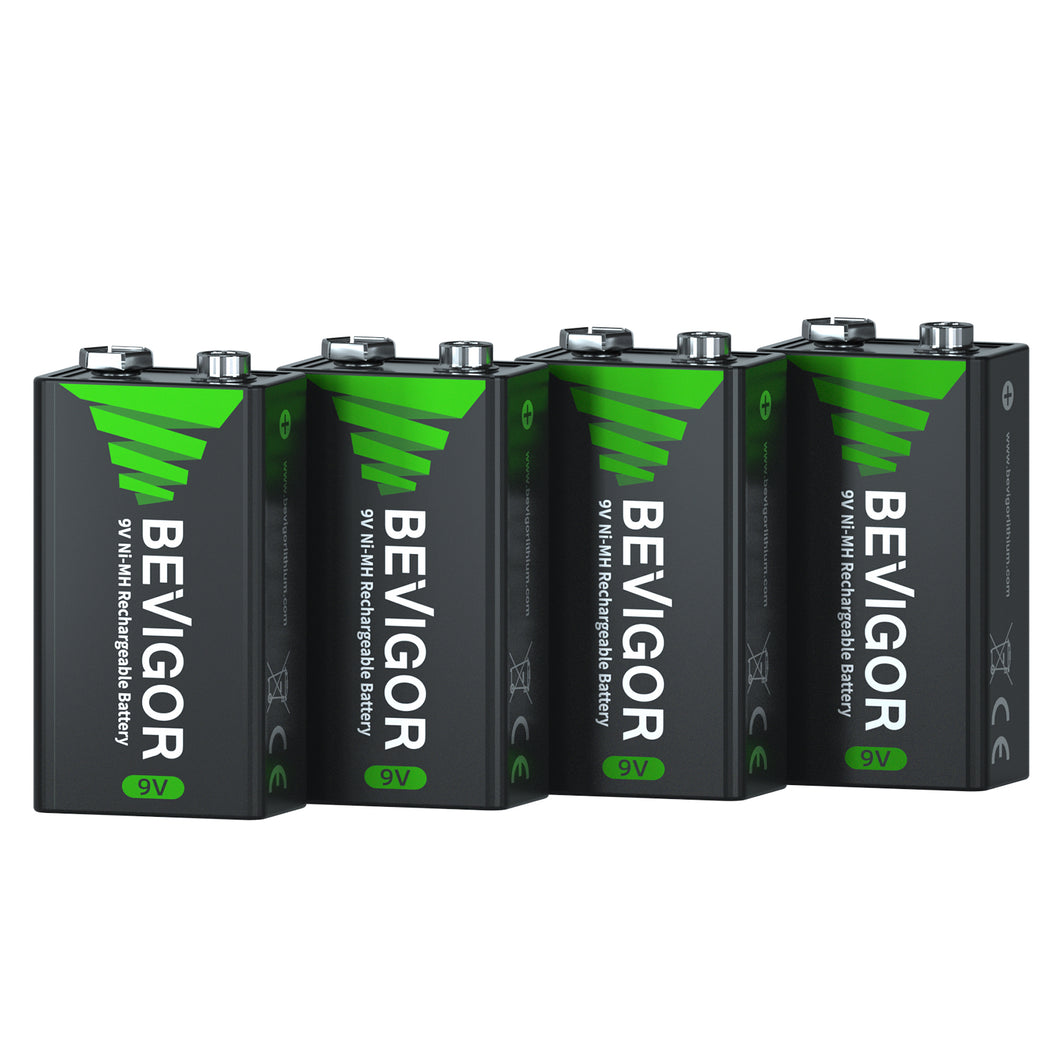 BEVIGOR 9V Rechargeable NiMH Batteries 180mAh 4 Packs
