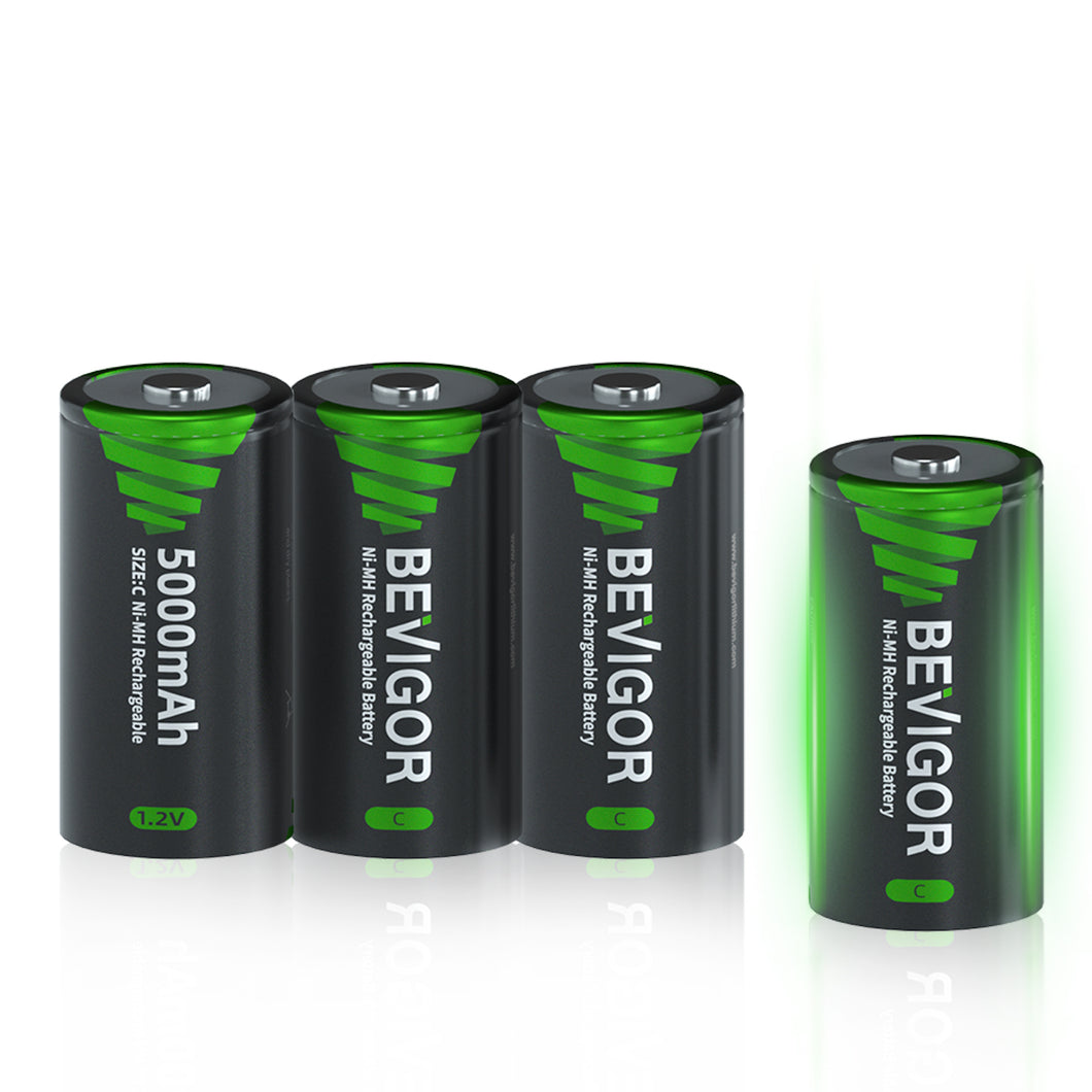 BEVIGOR C Rechargeable NiMH Batteries 5000mAh 1.2V 4 Packs